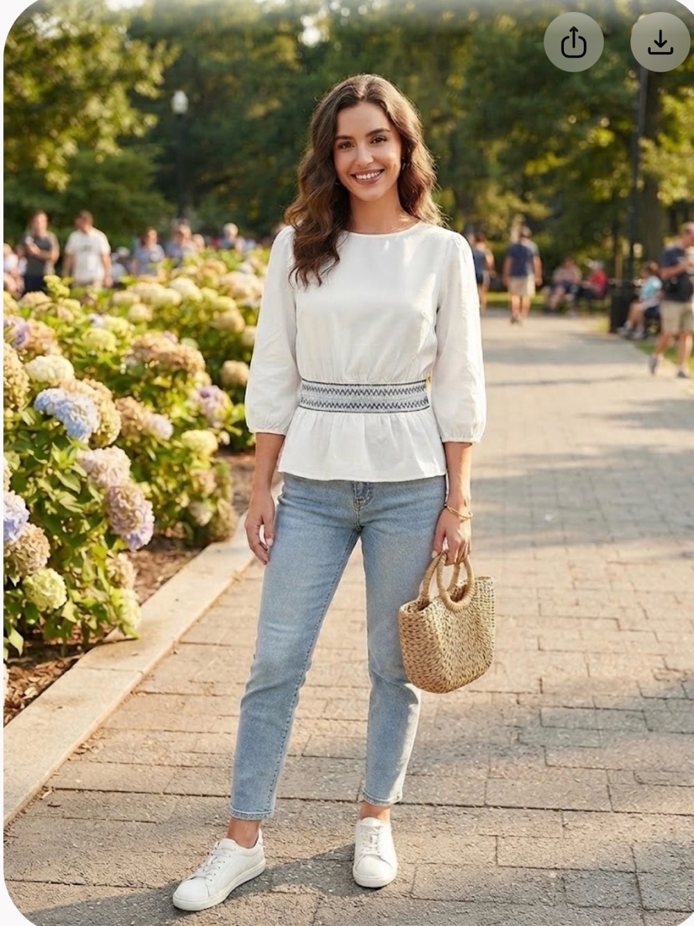 Allegra K White Peplum Blouse with Blue Trim